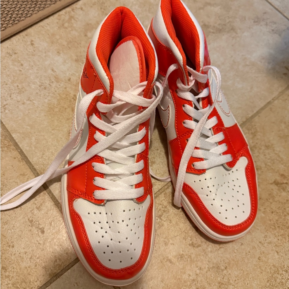 Vibrant Red and White High-Top Sneakers